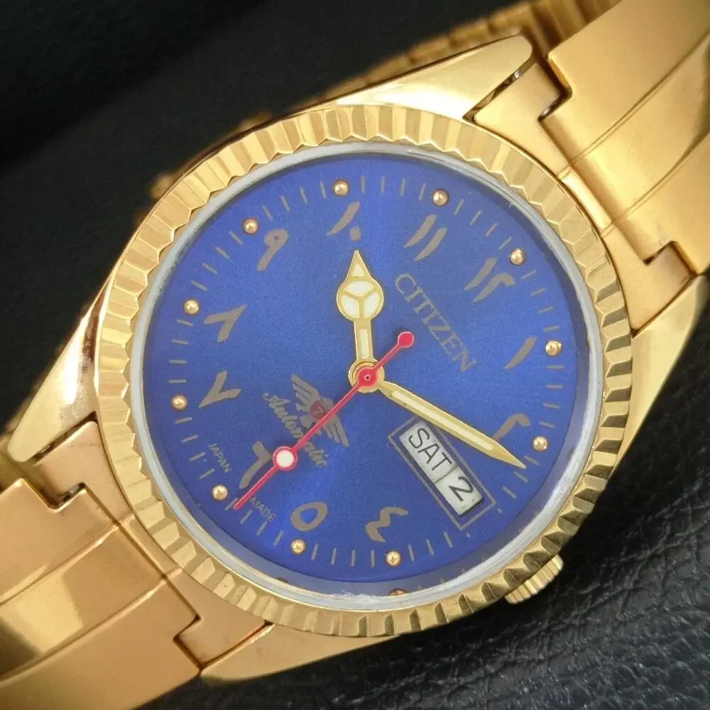 Vintage 1974 Citizen Automatic Mens Gold Watch W/daydate & Blue accents